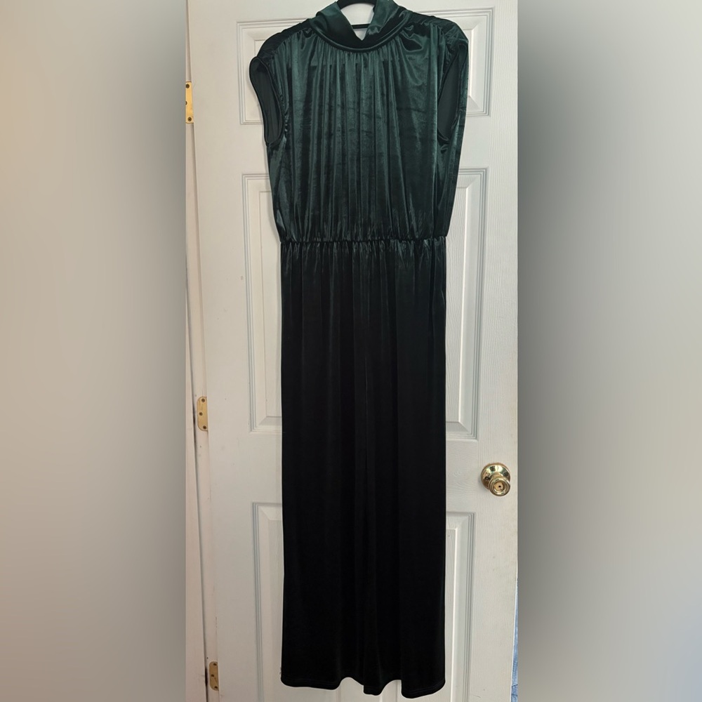 Dark Green Velvet Jumpsuit